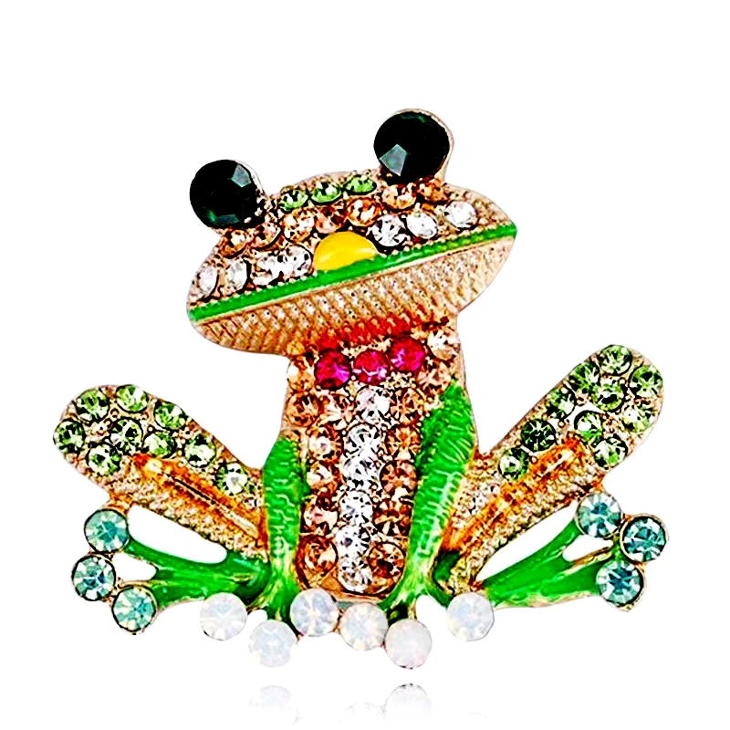 2023 New Prdduct Cute Women Rhinestone Inlaid Frog Enamel Brooch Shirt Collar Badge Luxury Jewelry Accessory For Gifts Party