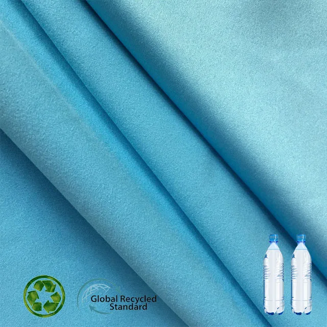 100% recycled RPET blue satin weave microfiber brushed peach skin 140GSM fabric wide width fabric plastic pet for drawstring bag