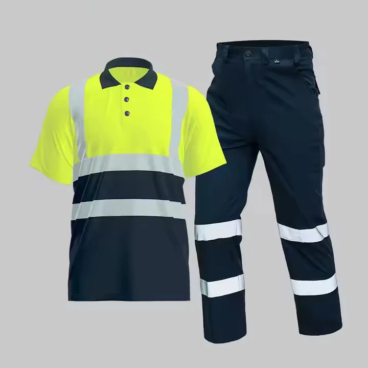 Hi Vis Safety Workwear Reflect Polo Shirt High Visibility Summer Bomber Jacket with Stand Collar and Pullover Closure Dyed
