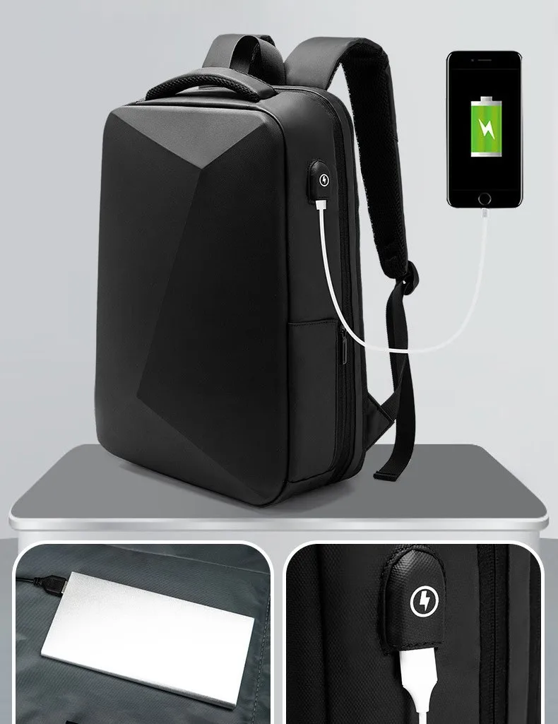 ABS Men Hard Shell Business Backpack Waterproof Anti- Theft Laptop Bag Backpack With USB Charging Port TSA Lock