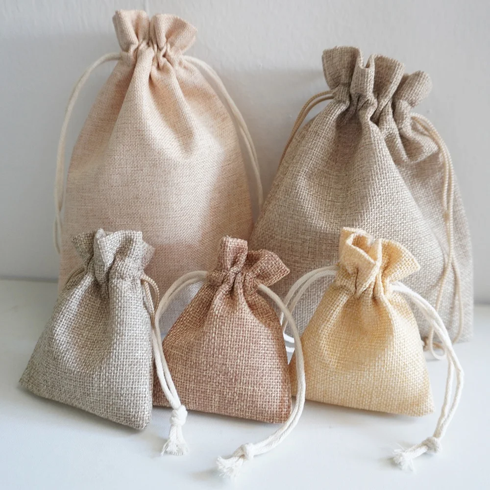 Eco Friendly Promotional Custom Wedding Party Burlap Drawstring Coffee Pouch Hessian Sack Small Linen Jute Gift Bag