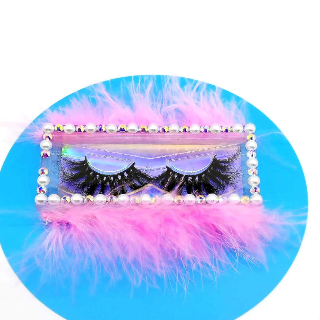 pearl  lash box package for human hair eyelashes own logo private label stones feather light remy brazilian lower case