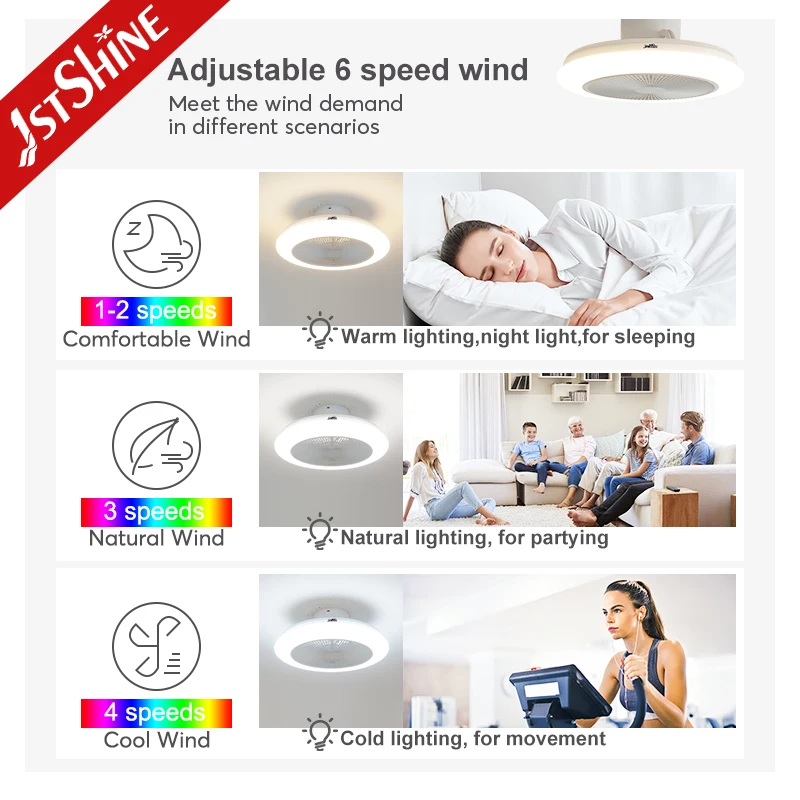 1stshine LED ceiling fan 20 inches RGB Multi-colored light DC motor ceiling fan with remote