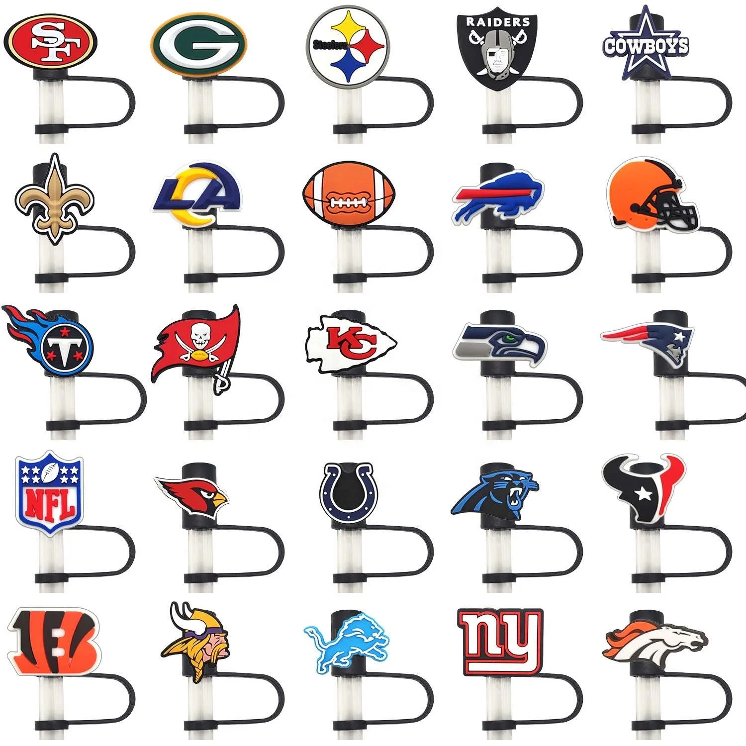10mm Friendly Reusable Custom cup Silicone Straw NFL badge Cover Silicone Drinking Cup Straw Cover Straw Topper