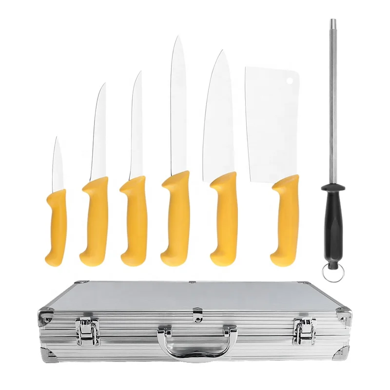 8PCS Filleting Skinning Boning Breaking Butcher Knife Set Metzger Messerset with Diamond Sharpening Steel and Chef Knife Bag