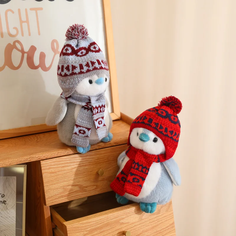Penguin Stuffed Animal Toys with Hat Scarf Lifelike Soft Penguin Plush Toy Penguin Plush Pillow Aquarium