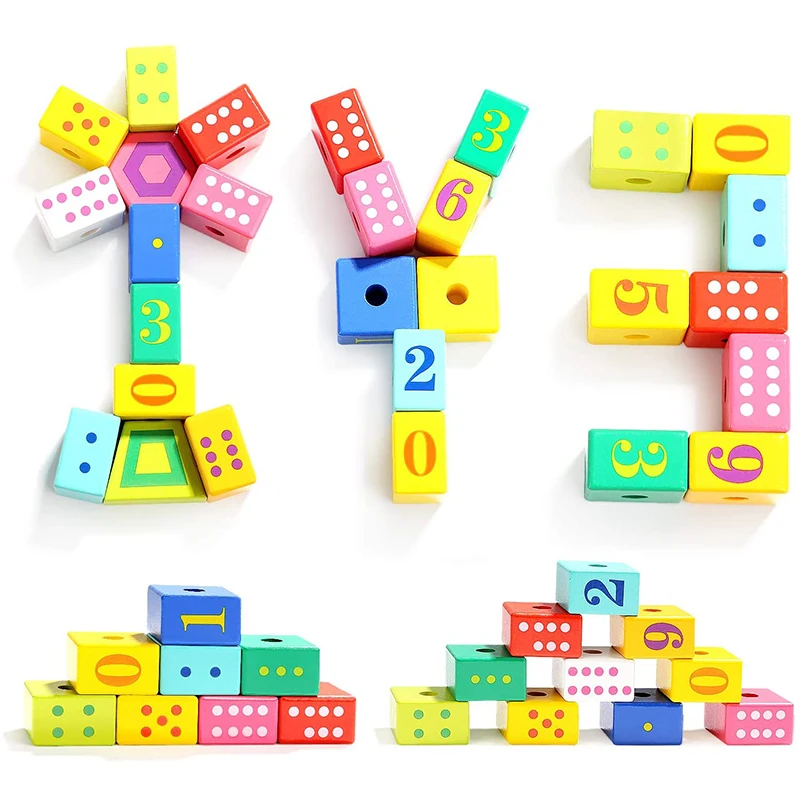 Topbright Cartoon Animals Fruit Block Wooden Toys Stringing Threading Beads Game Educational Toy for Kids