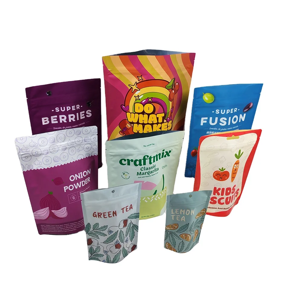Hot Sale Printed Plastic Flexible Food Packaging Bag Stand Up Doy Pack Ziplock Stand Up Pouch Bags
