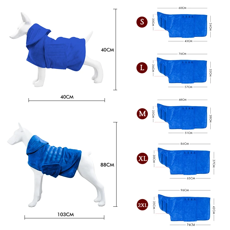 Custom size dog bathrobe quick dry hair care microfiber ready to ship dog towel bathrobe
