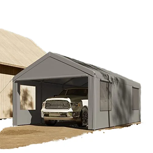 NOWENSOL Heavy Duty 12x20ft Portable Car Port Garage Steel Metal Frame Canopy with Removable Sidewalls Doors Outdoor Garden Use