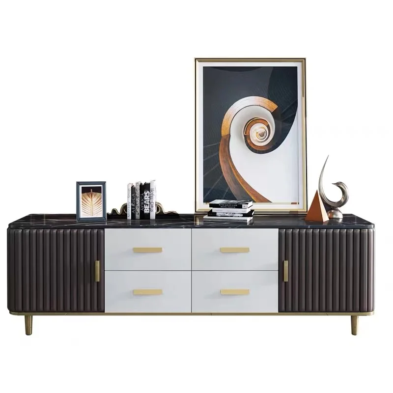 Luxury design TV stand setwhite and black leather and marble TV cabinet coffee table for living room furniture