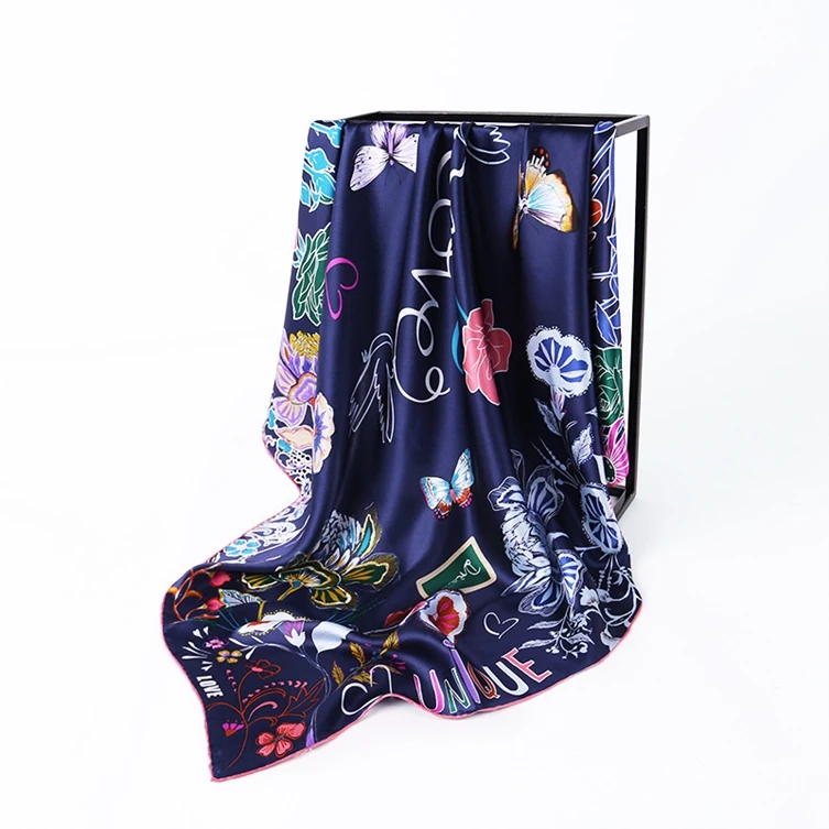Factory Supply Fashion New Arrival Screen Printing Satin 14mm Medium 100 % Silk Printed Scarf For Women