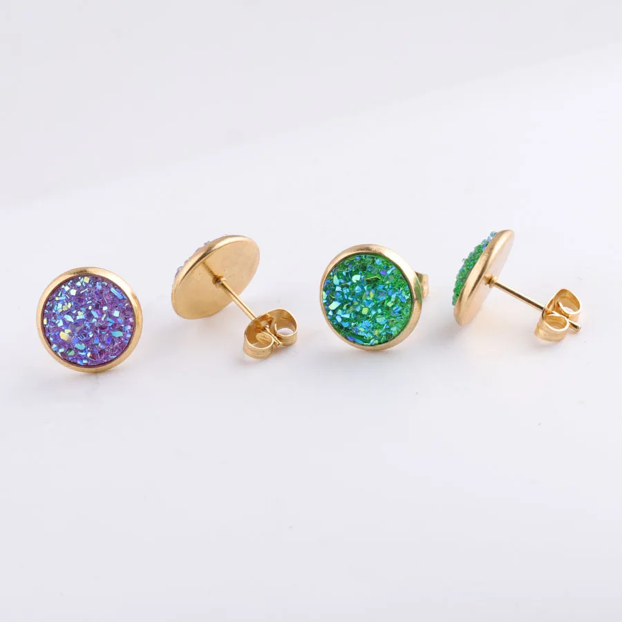 daern 10mm Full Star earrings Stainless steel water plated real gold mineral crystal cluster Earrings sold on