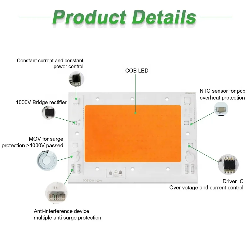 Driverless Smart IC Chip 100W 150W COB DIY Indoor Plant Seedling Grow lamp full spectrum chip cob 50w 220v