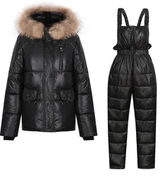 2021 Woman ski braces two pieces suit cotton-padded winter thickened warm cotton-padded coat with suspender trousers sports wear