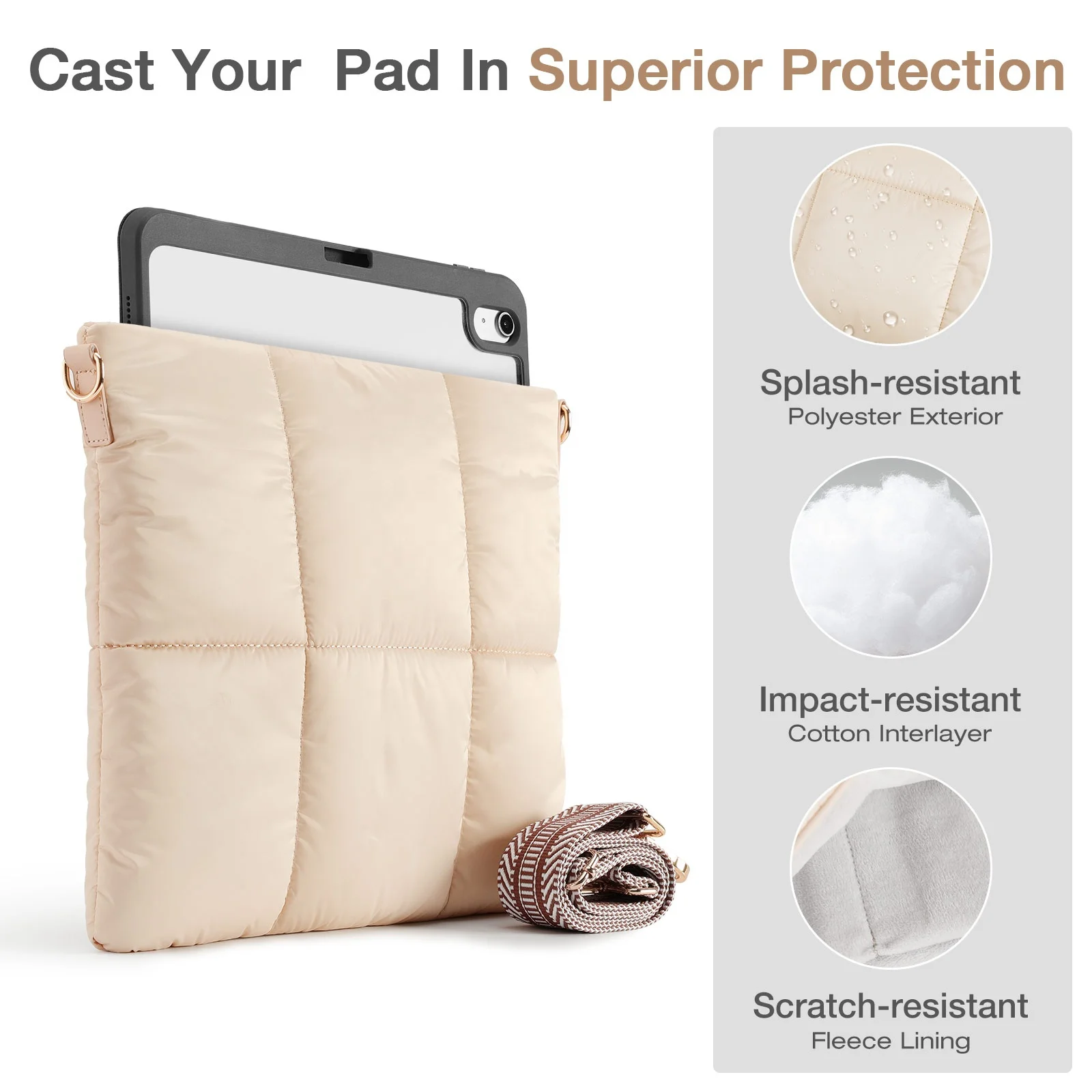 MoKo Universal Puffy Tablet Shoulder Bag Trendy Puff Pillow Sleeve Case for Samsung Galaxy tab A9 S9 iPad pro 11 12.9 Tablets