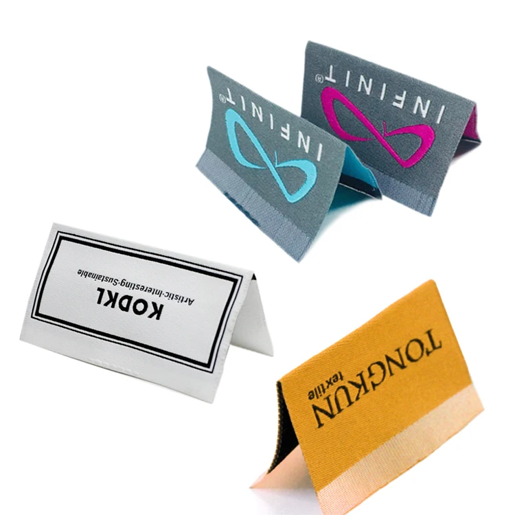 High Density Textile Center Fold Hem Labels Custom Name Logo Woven Tag