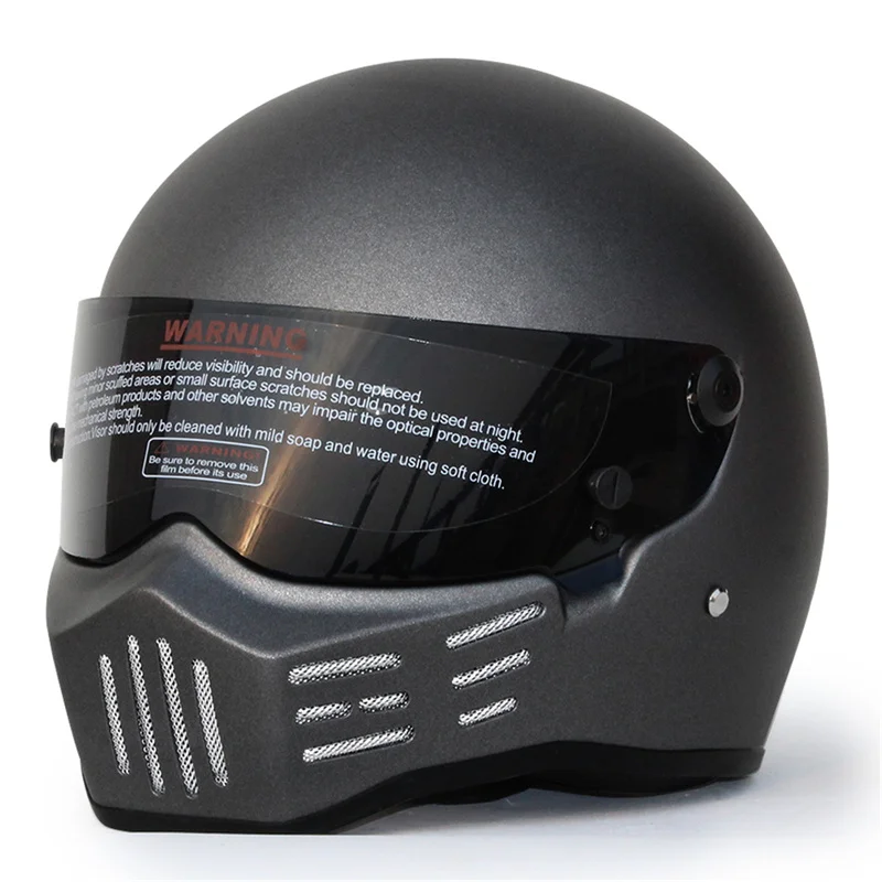 Anti-fog lens retro motorcycle riding full face helmet matt silver gray helmet