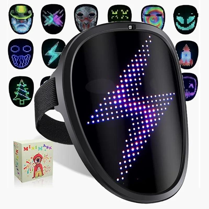 Gesture Sensing Rechargeable Screen Light up Halloween Kids Toys Face Transformation LED Mask for Kids Costume Cosplay Party