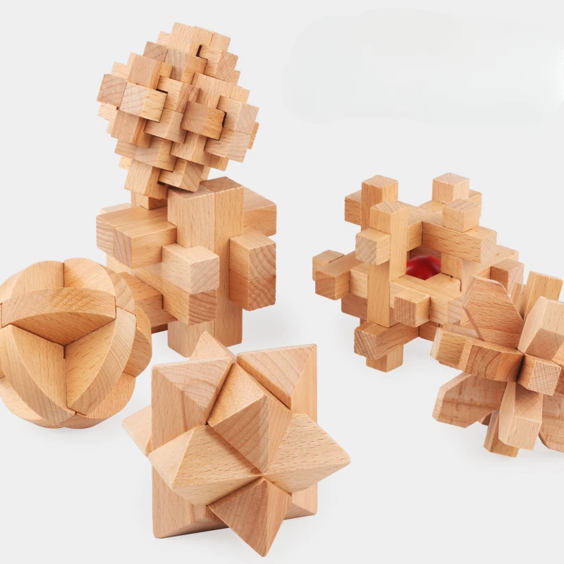 Wholesale Wooden Lock Cube Puzzle 3D Brain Teaser IQ Puzzle Toy for Kids and Adults Dropshipping