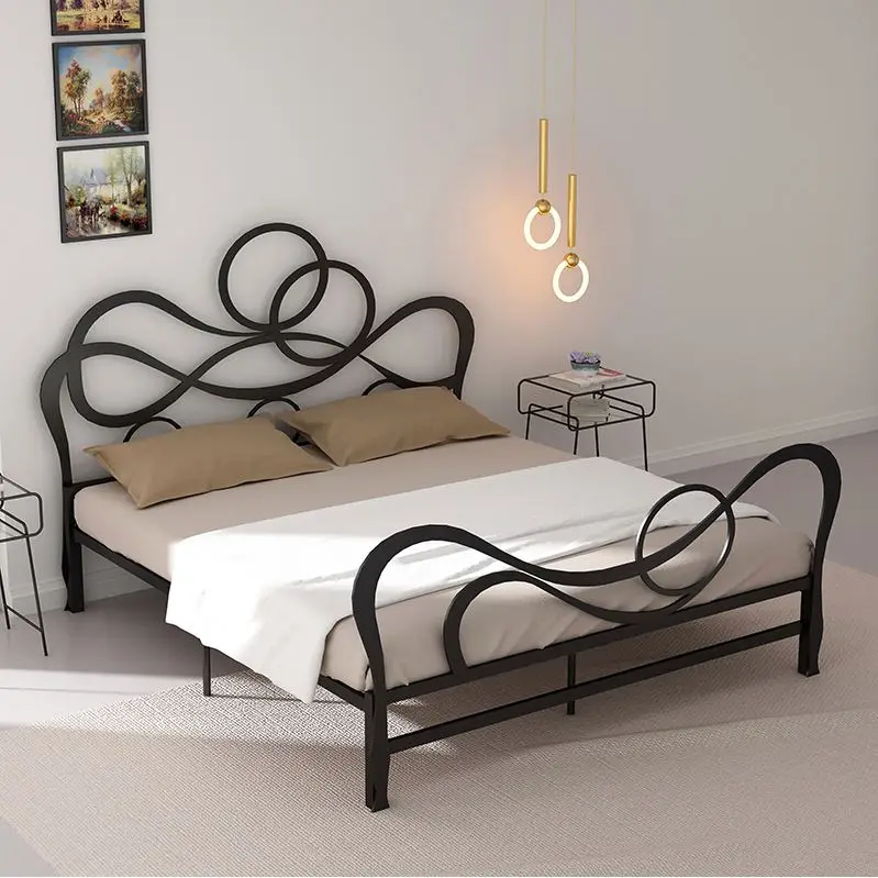 Modern Bedroom Furniture Gold Iron Frame Soft Bed