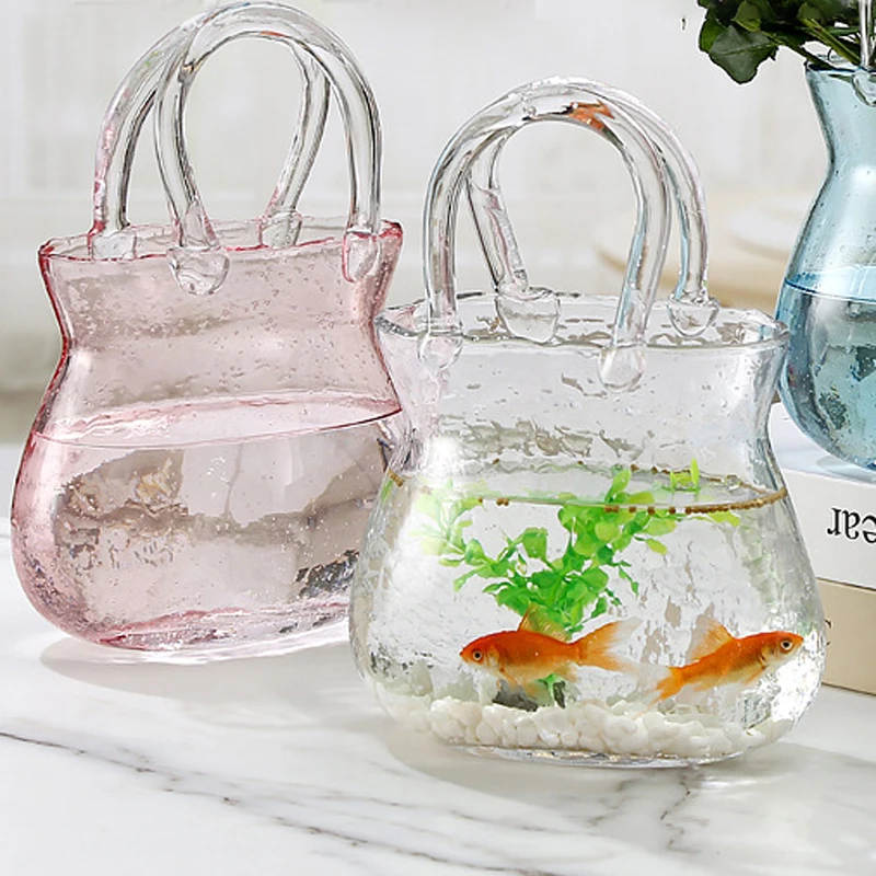Nordic Style Glass Vase Home Decoration Transparent Aqua Creative Bubble Shopping Basket Bag Dining Table Hydroponic Vase