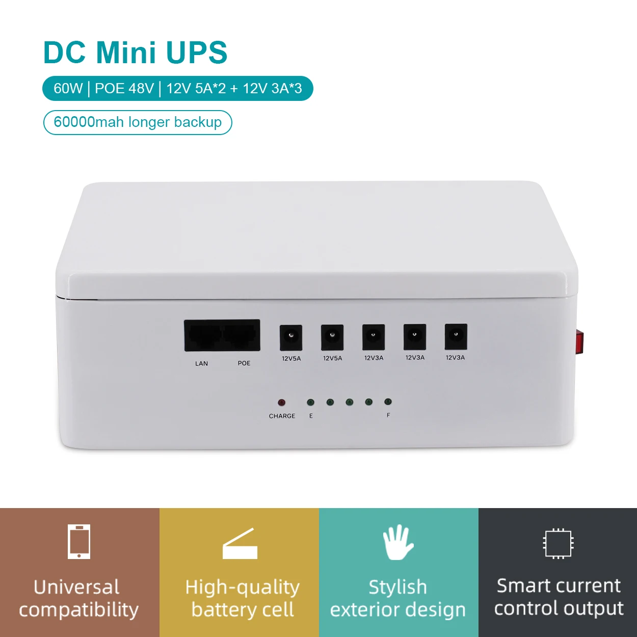 Factory price mini ups para router y modems dc output 12v POE 48v  mini dc ups 60000mah for wifi router cctv camera