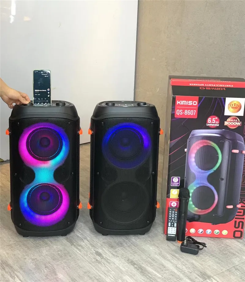 Kimiso QS-8607 двойной 6 5 дюймов портативный караоке беспроводной динамик DJ акустическая система звуковая коробка сабвуфера со светодиодной