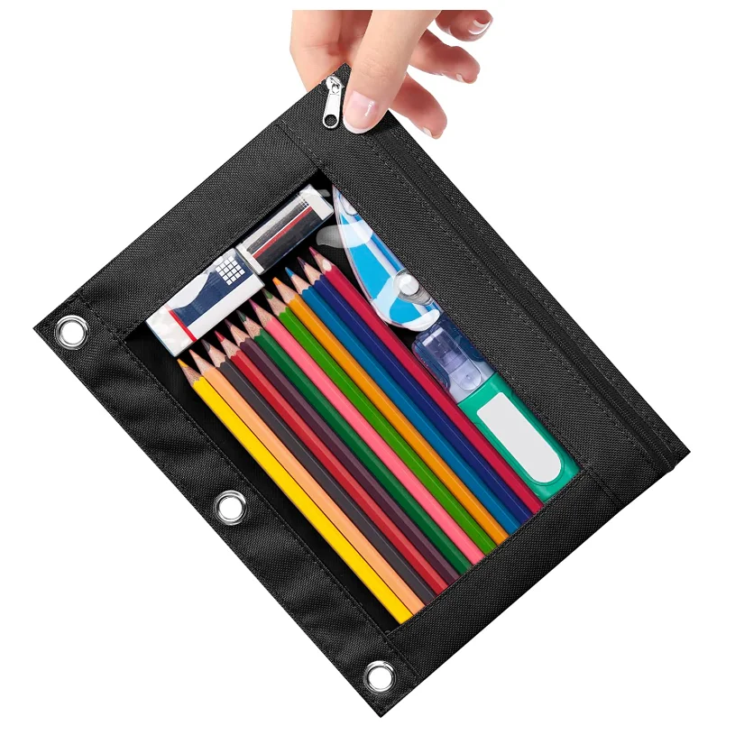 Oxford Fabric Custom Zippered Binder Pencil Pouch Fashion-Style Cosmetic Bags with Clear Window Personalized Pencil Case Bag