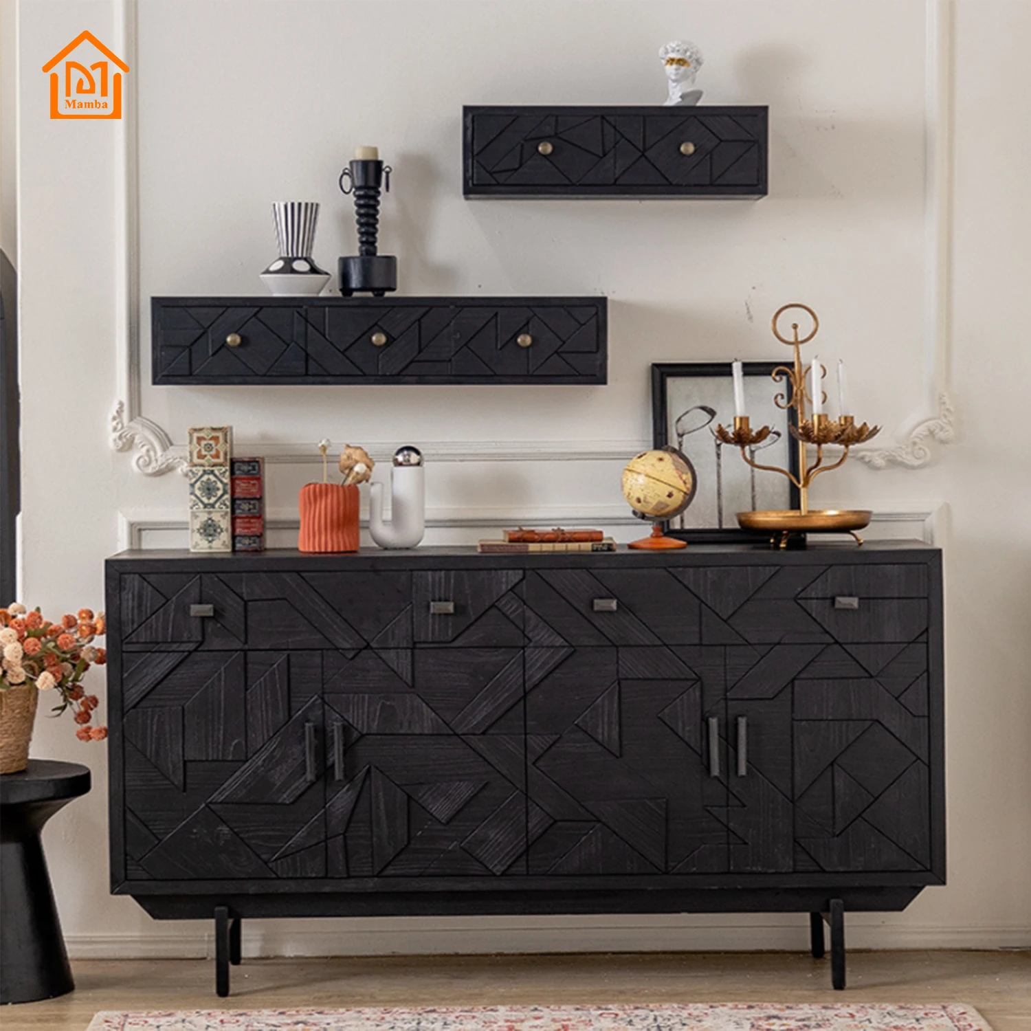 Mamba 2024 Spot goods Rustic Home Wooden Storage Cabinet Farmhouse Vintage Living Room With 4 Doors And 4 Drawers