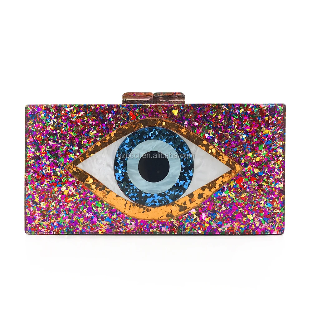 
OC4148 Wholesale custom evil eyes design acrylic clutch evening bags 