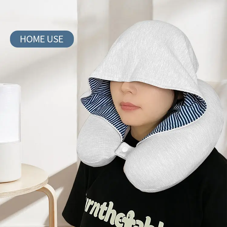 Custom Business Travel Plane Car U Shaped Pillow Memory Foam Support Head Neck Protection Pillow With Hood