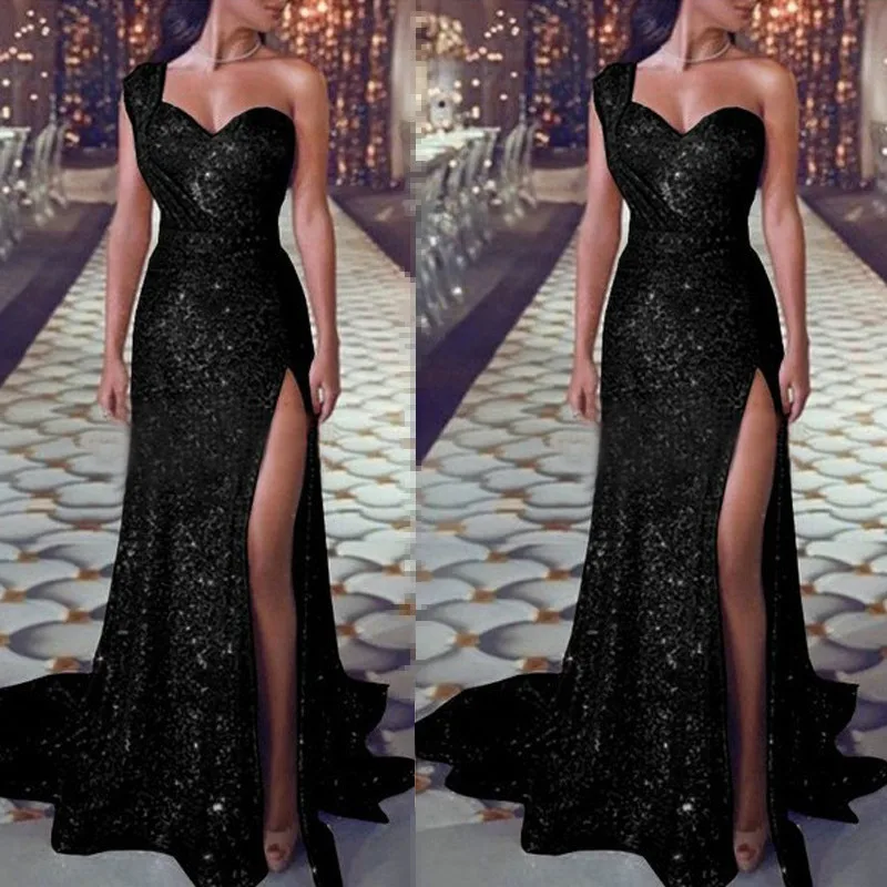 Sequence Party Colors Available Factory Wholesale Evening Dresses Women Off Shoulder Gold Sequins Mermaid Gowns Prom Evening Dre