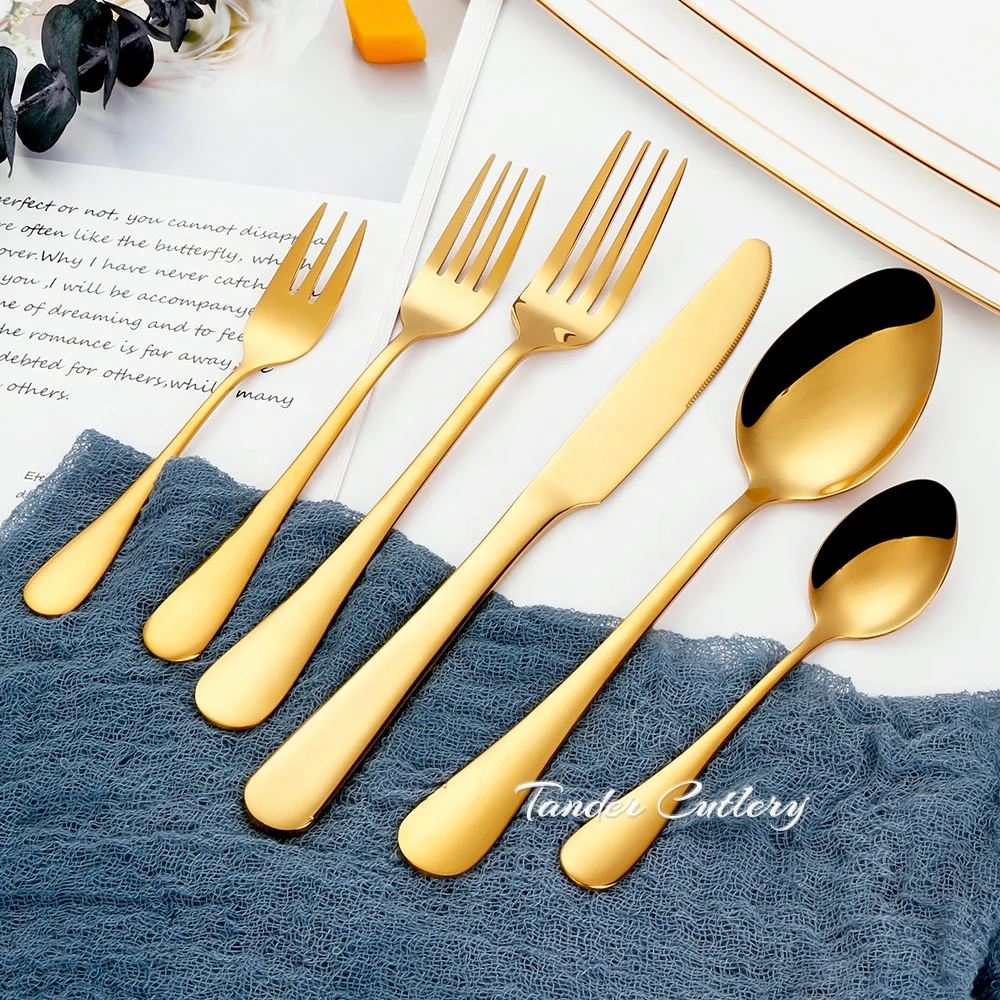 Wedding 5pcs Mirror Stainless Steel Silver and Gold Cutlery Set Golden Flatware Besteck Set Metal