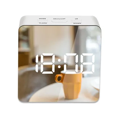 RTS Fashionable Home Decoration temperature Alarm Clock LED Digital Mirror Clock