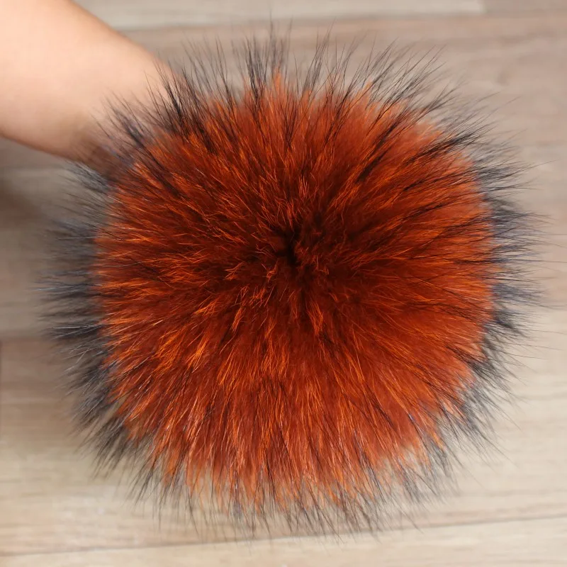 XJ Top quality fluffy balls Real raccoon fur pom poms with snap button for beanie hat