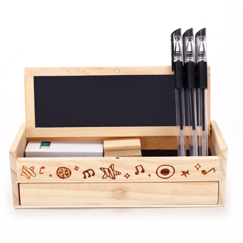 Multi-Functional Back To School Bamboo Pencil Box Double Layer Kids Wooden Pen Box