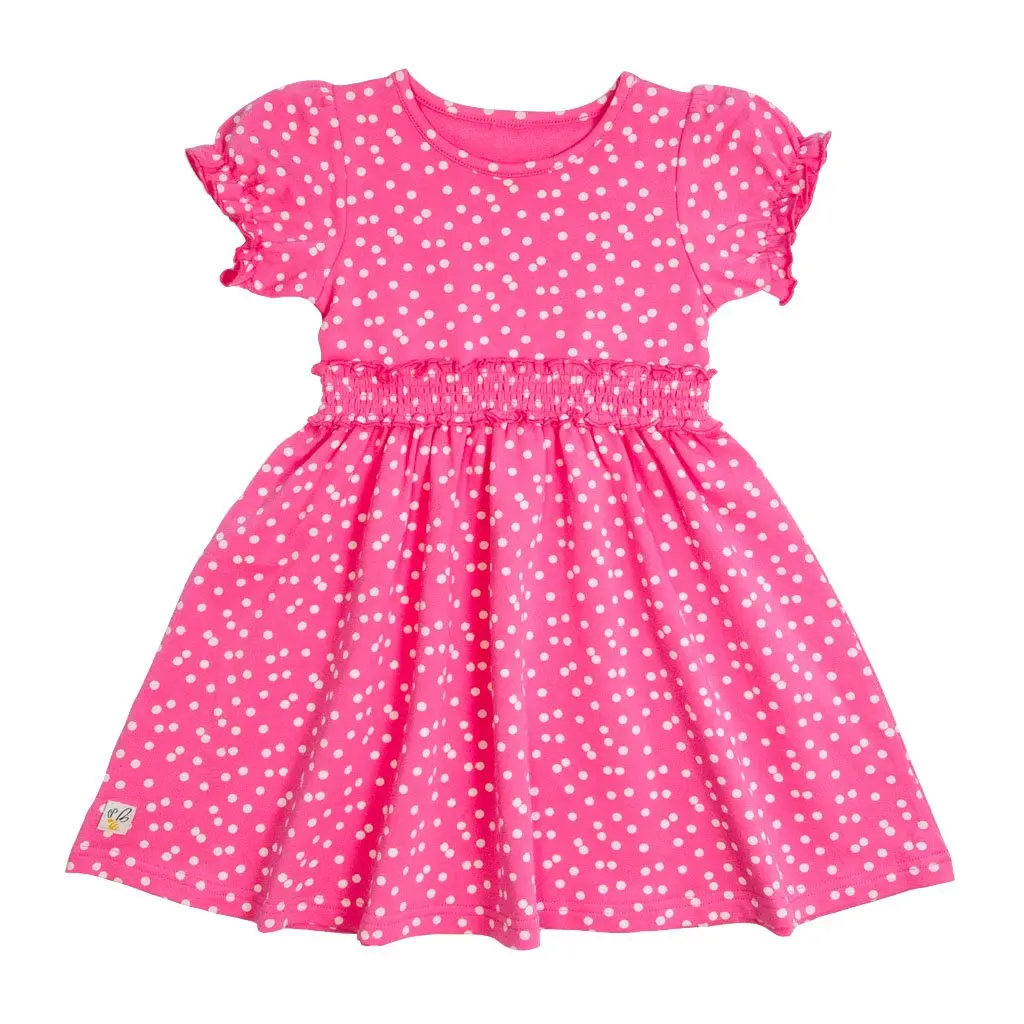 Summer new fashion Pink Dot Soft Bamboo Viscose baby Girl Ruffled Cap Sleeve Twirl Dresses