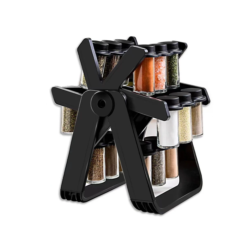 Wholesale Kitchen Wheel Rotating Spice Rack Seasoning Rack with Bottles 18 Jars Glass Spice Rack Organizer