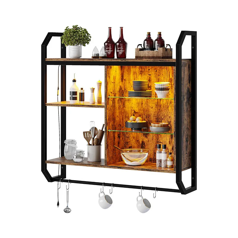 Wall Mounted Wine Coffee Bar Rack Floating Shelving Storage Home Decor Display Shelves
