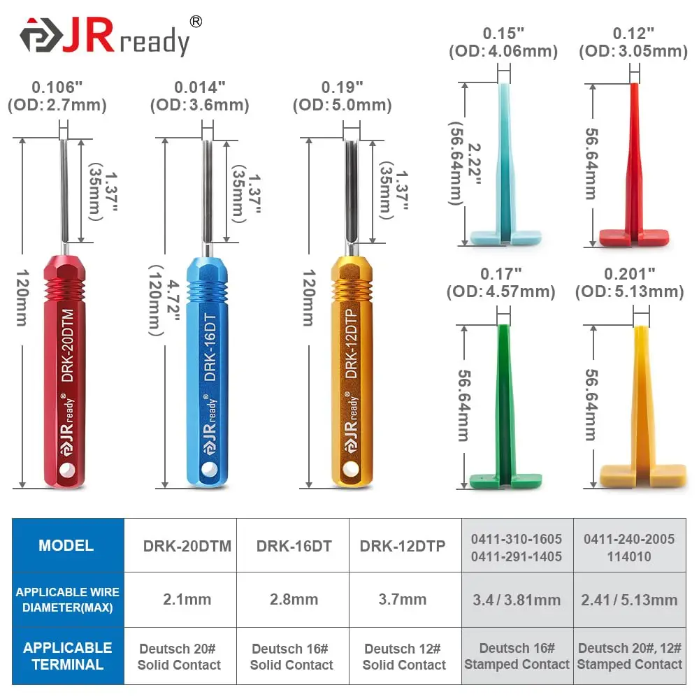JRready Pin Extractor Tool Deutsch Contact 10-22 AWG Terminal Removal Tool ST5236  for 16# 12# 20#