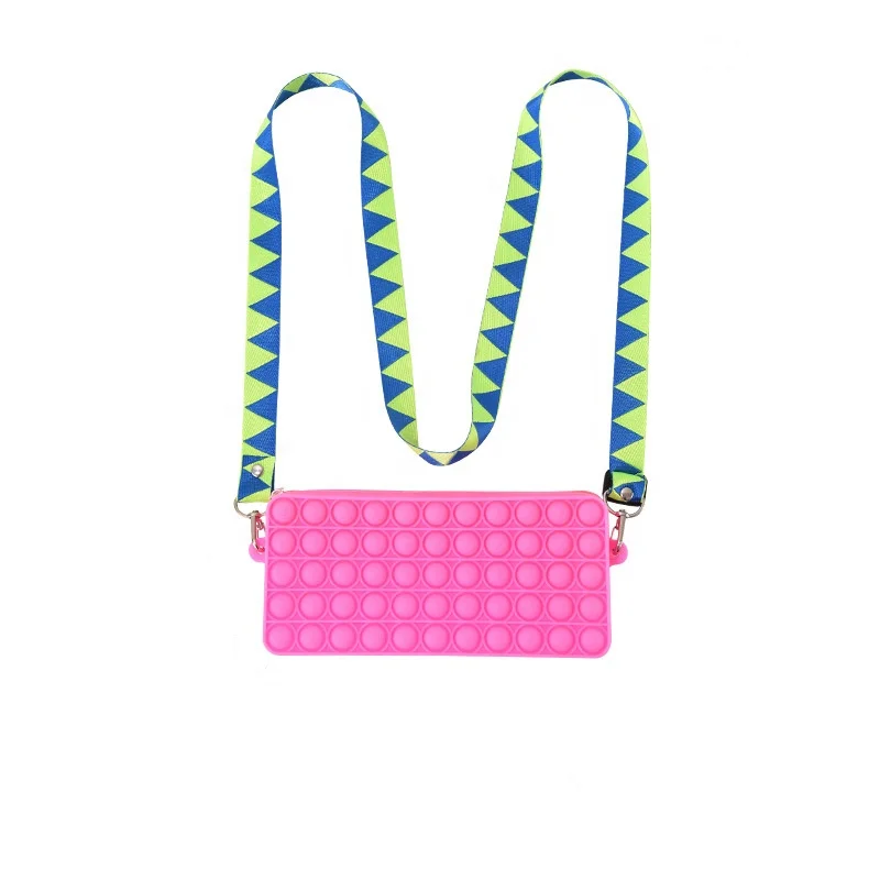 Amazon Hottest POPit Rainbow Push Bubble pencil case Anti Stress Sensory Silicone Fidget Shoulder Bag