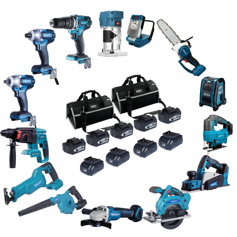 EKIIV Power Tools Combo Kit Cordless DIY 21v Lithium Battery Multi-function Home Hardware Complete Tool Kit with Drill