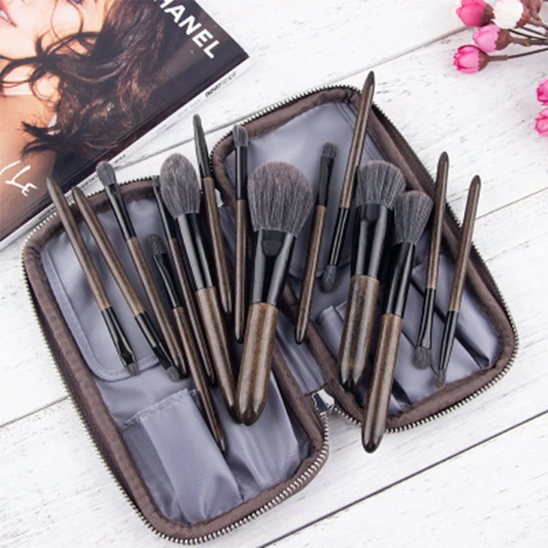 Nano Fiber Custom Logo Cosmetic Brushes Kit Personalized Makeup Brushes Set Gray Synthetic Hair OPP Bag +outer Bag HXT-097 15pcs