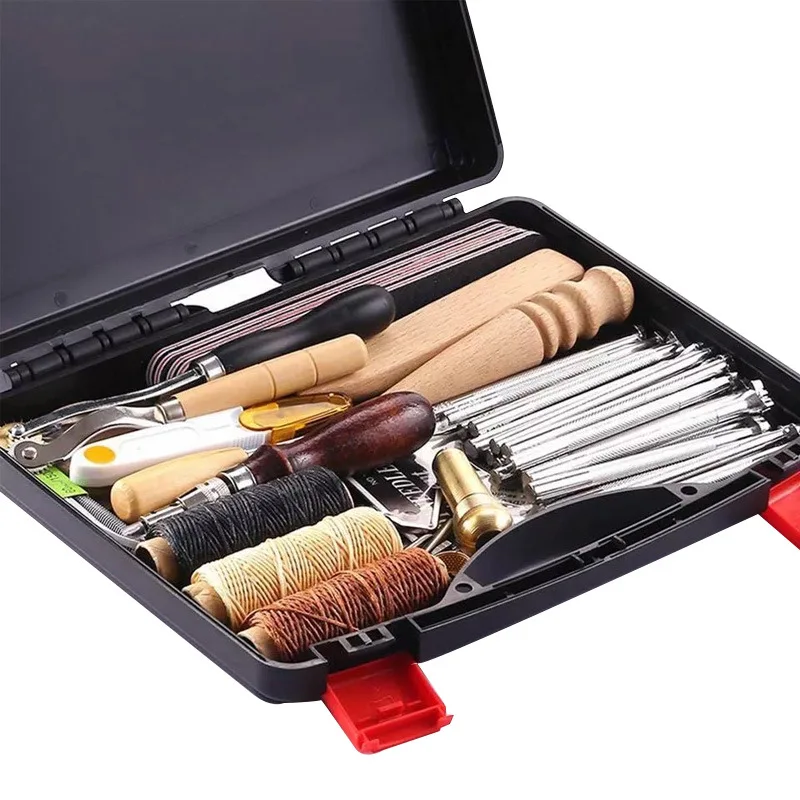 Crafting Handmade Working Tools Leather Sewing Pouch Craft Set Leather Tools Kit with Case