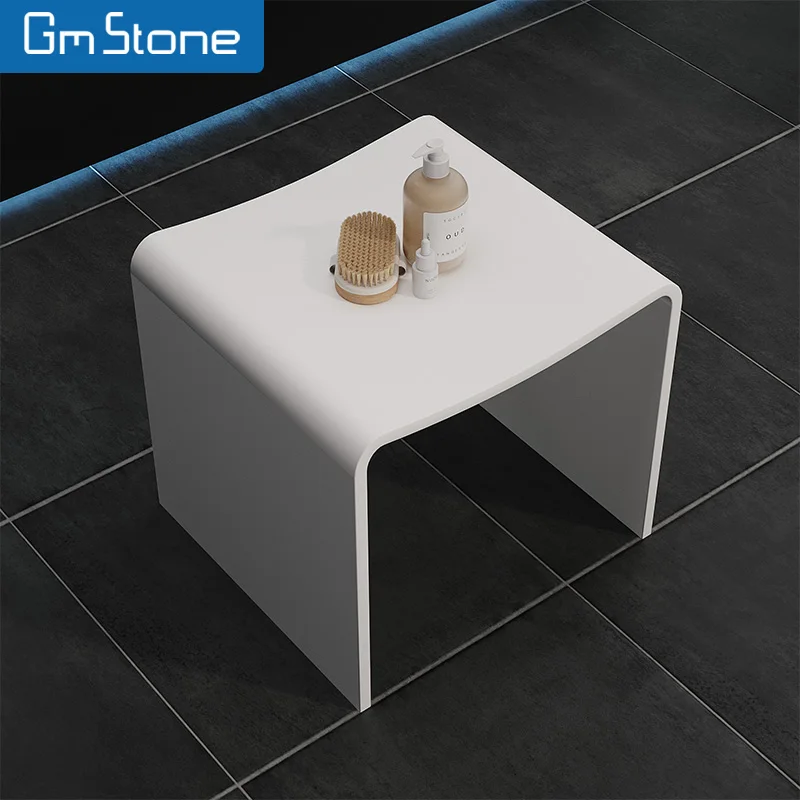 GM New Design white solid surface stone shower bench bathroom stool
