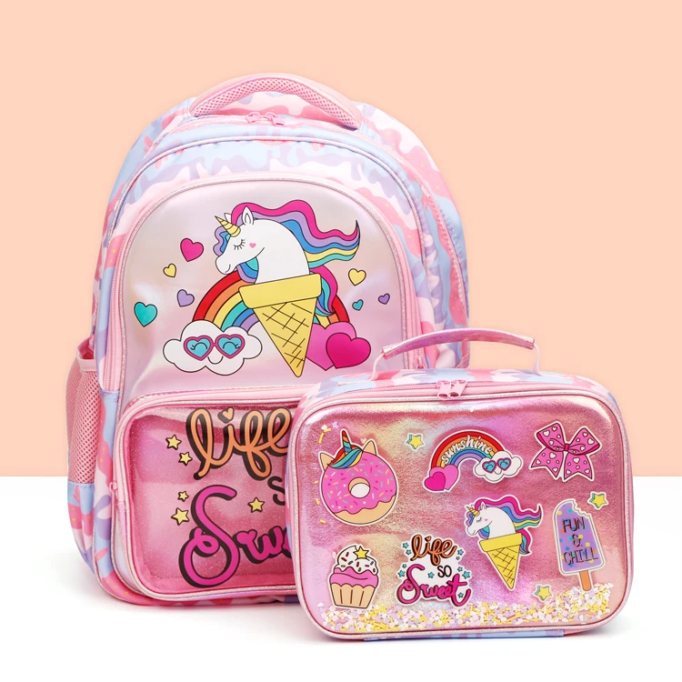 2022 New Arrival Custom Unicorn Series bags include backpack lunch bag and pencil bag Stationery Set for children gift
