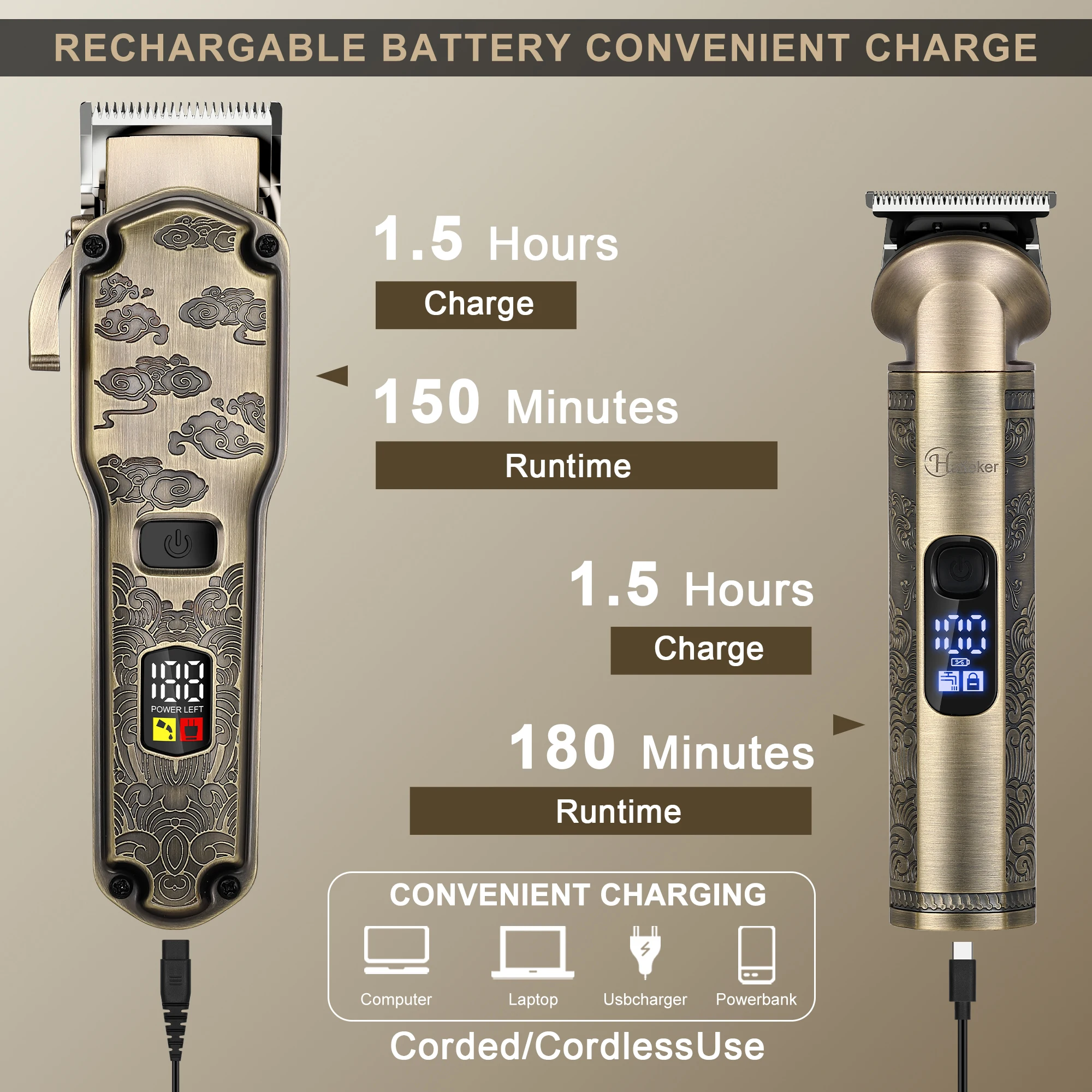 Hatteker New Multifunctional Beard Trimmer Kit for Men Professional Hair Clippers T-Blade Trimmer Nose Trimmer Beard Hair Shaver