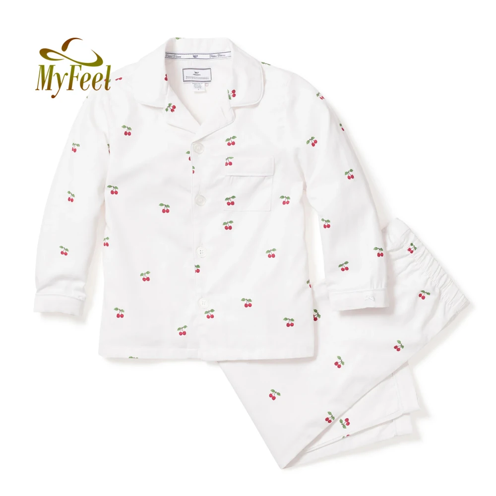 Пижама хлопчатобумажная с принтом фруктов, длинная белая Пижама с цветочным принтом, пижамный комплект для девочек, детская Домашняя одежда, платья и короткие брюки