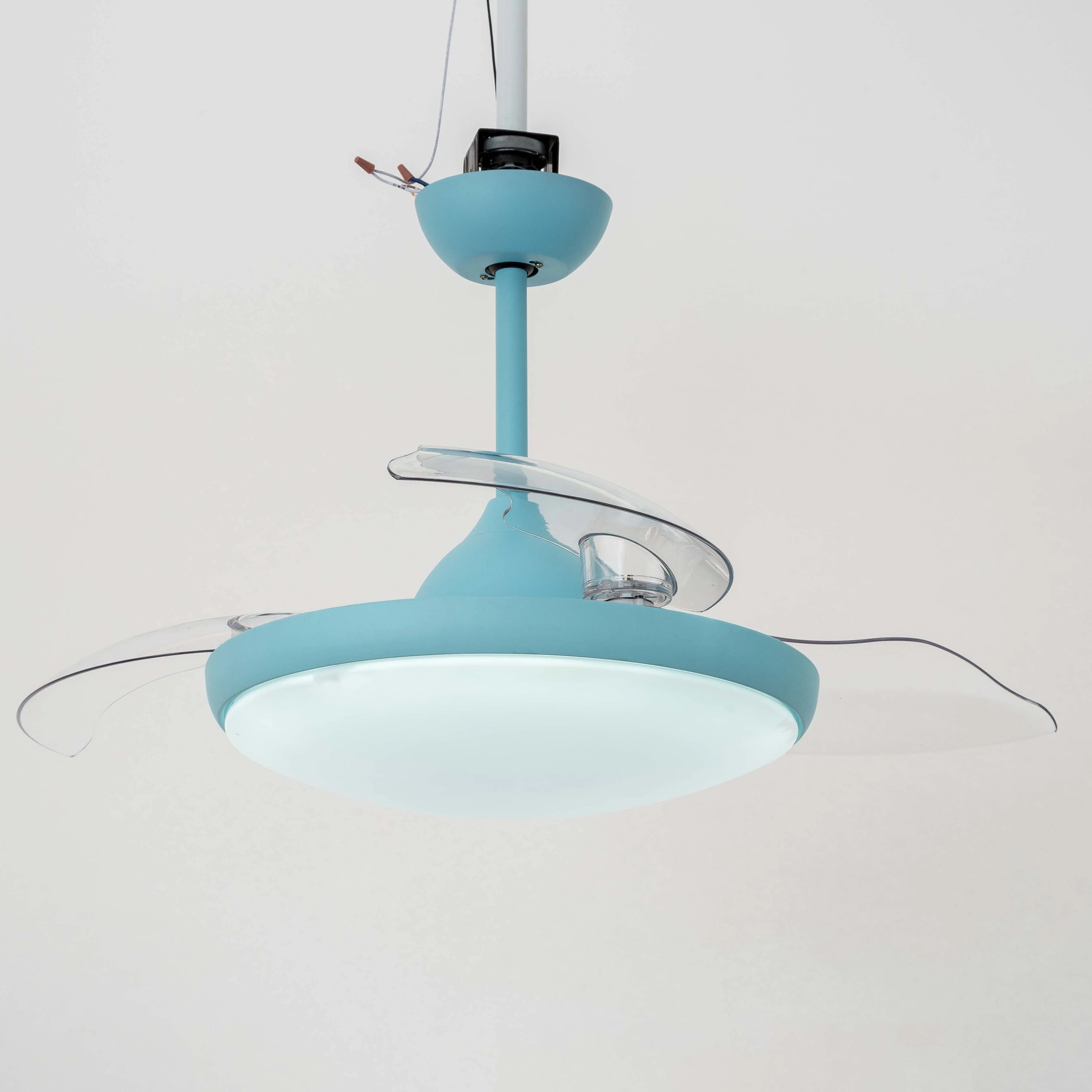 Contemporary Invisible Blue Ceiling Fan Lamps Led With 3 Retractable Acrylic Blades Lighting Groups Decorative Ceiling Fans